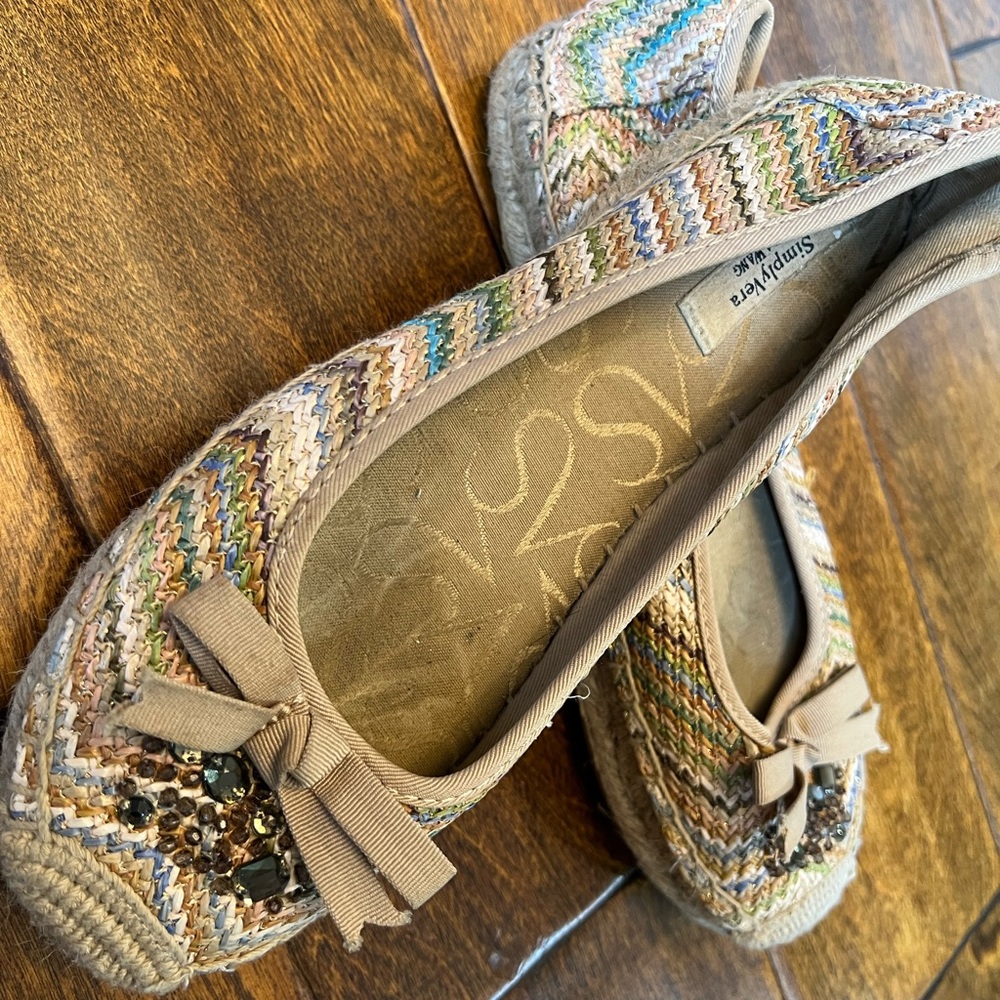 SIMPLY VERA Colorful Woven Jeweled Jute Espadrille Flats with Bow Size 7